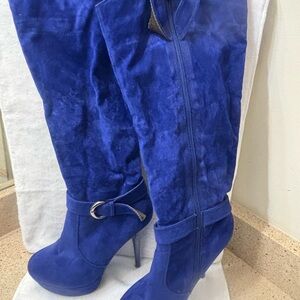 Ami Royal Blue Suede Knee-High Heeled Boots